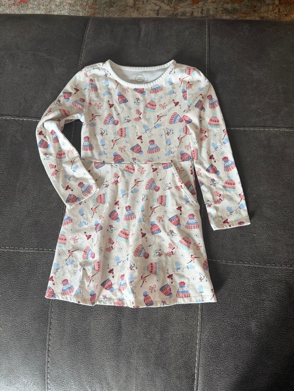 Wonder Nation Girls Winter Ice Skating & Knit Hat Long Sleeve Play Dress